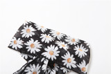 Summer Women's Slash Shoulder Single Sleeve Daisy Print Slim Fit Pants Set