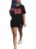 Women's loose fitting Letter printed t-shirt + Tight Fitting shorts Casual sports two-piece set