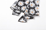 Summer Women's Slash Shoulder Single Sleeve Daisy Print Slim Fit Pants Set