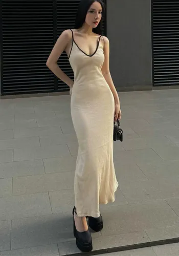 Women's summer Chic sexy V-neck Maxi Strap Dress