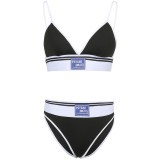 Sexy Contrast Letter Embroidered Hanging Strap Bikini Set