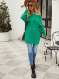 Women Solid Button Rope Knitting Oversized Sweater
