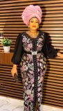 Plus Size Women African Formal Party Beaded Vintage Print Patchwork Dress