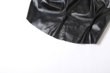 Summer Women Sexy pu Leather Solid Strapless Fold Top