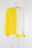 Plus Size Women Loose Patchwork Colorblock Knitting Cardigan Sweater