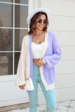 Plus Size Women Loose Patchwork Colorblock Knitting Cardigan Sweater
