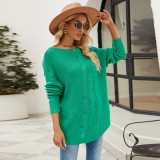 Women Solid Button Rope Knitting Oversized Sweater