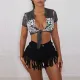 Summer Women Casual Printed Cardigan Tie Crop Top