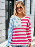Plus Size Women Loose Stripe Knitting Long Sleeve Colorblock Round Neck Sweater