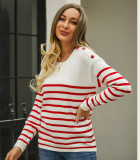 Women Button Striped Knitting Sweater
