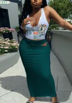 Summer Letter print Tank Top Slim Long Skirt Two piece set