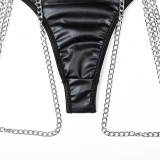 Summer pu Leather chain Two Pieces sexy underwear two-piece set Halter Neck Low Back sexy underwear