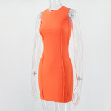 Summer Ladies Round Neck Sleeveless Solid Color Fashion Slim Bodycon Dress