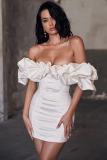 Women's Off Shoulder Fashion Sexy Low Back Dress Puff Neck Mini Gown