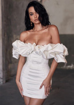 Women's Off Shoulder Fashion Sexy Low Back Dress Puff Neck Mini Gown