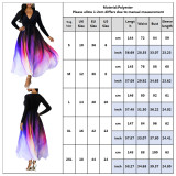 Autumn Gradient Print Long Sleeve V-neck Maxi Dress Women's Clothing