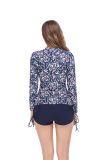 Women's Surf Swimsuit Printed Long Sleeve Sun Protection Zipper Tight Fitting Drawstring Square Leg Shorts Slim Fit Two Pieces Swimwear