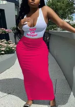 Summer Letter print Tank Top Slim Long Skirt Two piece set