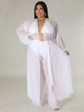 Women's Solid Bat Sleeves Sexy See-Through Long Sleeve Plus Size Two-Piece Pants Set