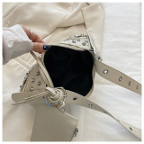 Diagonal pleated single shoulder women's retro rivet bag