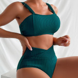 Bikini solid color thick Ribbed high waist sexy swimsuit