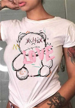 Camiseta holgada con estampado de oso para mujer de talla grande