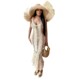 Women's Sexy Hollow Solid Color V-neck Knitting Sleeveless Mermaid Dress