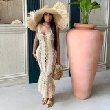 Women's Sexy Hollow Solid Color V-neck Knitting Sleeveless Mermaid Dress