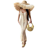 Women's Sexy Hollow Solid Color V-neck Knitting Sleeveless Mermaid Dress