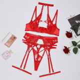 Summer Complicated Heart Print Drill Buckle Sexy Hollow Embroidery Halter Neck Lingerie Set