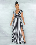 women's sexy fashion striped body sculpting slit dress