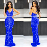 Fashion Ladies Solid Color Camisole Sleeveless Beaded Low Back Maxi Dress