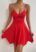 Damen Sexy V-Ausschnitt Trägerkleid Sommermode Kleid Unregelmäßiger Saum
