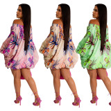 Summer Ladies Sexy Digital Printing Off Shoulder Loose Dress