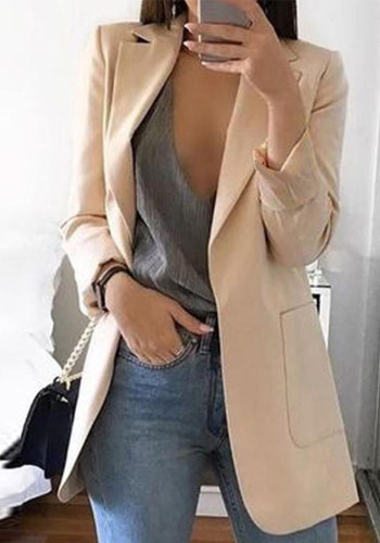 Spring Fall Women's Long Sleeve Plain Pocket Cardigan Blazer Jacket