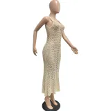 Women's Sexy Hollow Solid Color V-neck Knitting Sleeveless Mermaid Dress