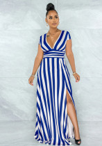women's sexy fashion striped body sculpting slit dress