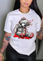 Camiseta con estampado de oso de dibujos animados para mujer de talla grande