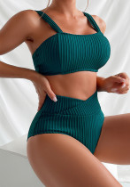 Bikini solid color thick Ribbed high waist sexy swimsuit