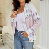 Women Contrasting Color Cardigan Sweater