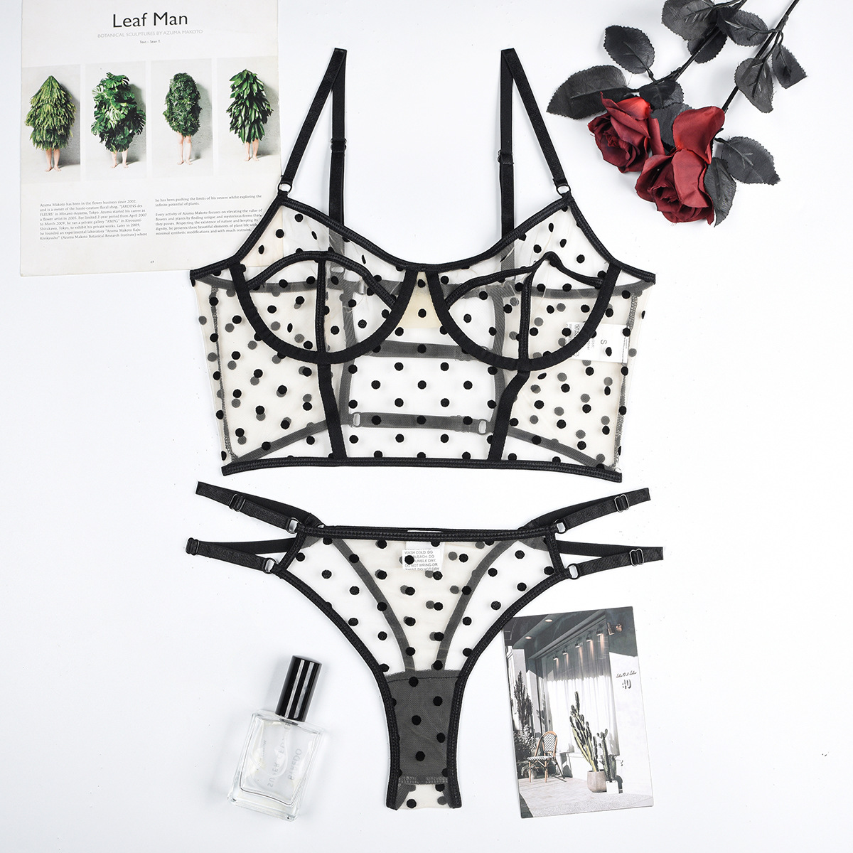 Women Polka Dot See-Through Cutout Sexy Lingerie Two-Piece Set - The Little  Connection