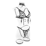 Women Lace-Up Crossover Sexy Lingerie Four-Piece Set