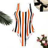 Women Color Block Stripe Print One Piece Swimwear