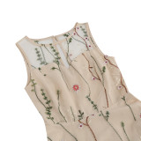 Women Round Neck Sleeveless Embroidered Dress