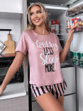 Women Summer Short Sleeve Striped Top and Shorts Casual pajamas Two-Piece Set