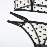 Women Polka Dot See-Through Cutout Sexy Lingerie Two-Piece Set