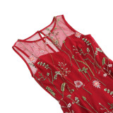 Women Round Neck Sleeveless Embroidered Dress