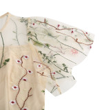 Women Round Neck Short Sleeve Embroidered Dress
