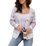 Women Contrasting Color Cardigan Sweater