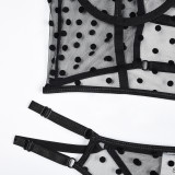 Women Polka Dot See-Through Cutout Sexy Lingerie Two-Piece Set